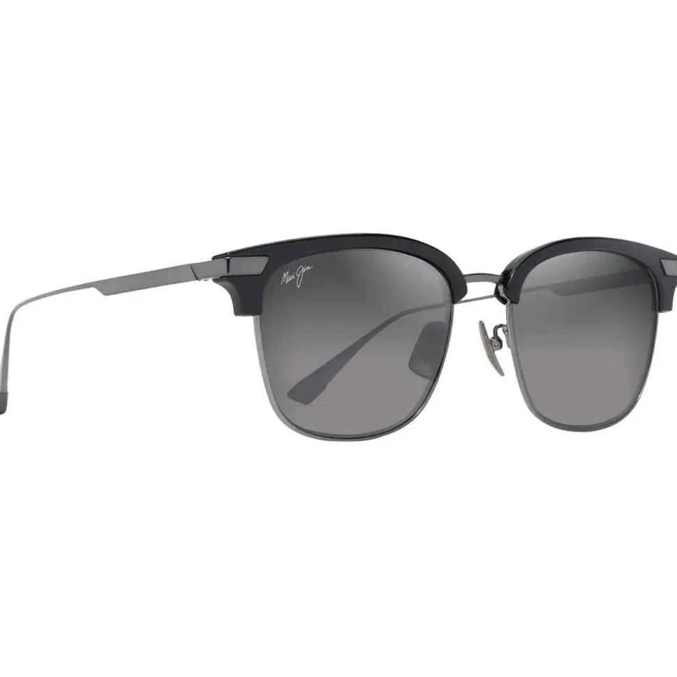 Lunettes de soleil Maui Jim Kalaunu Asian Fit Shiny Black Dark Silver Neutral Grey MauiBrilliant