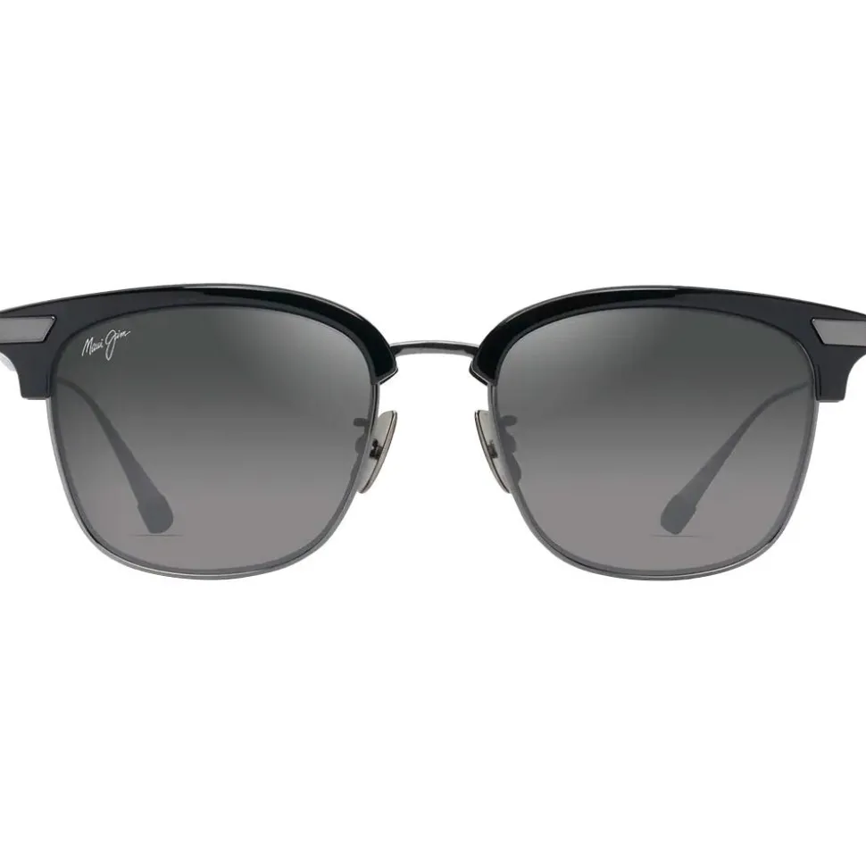 Lunettes de soleil Maui Jim Kalaunu Asian Fit Shiny Black Dark Silver Neutral Grey MauiBrilliant