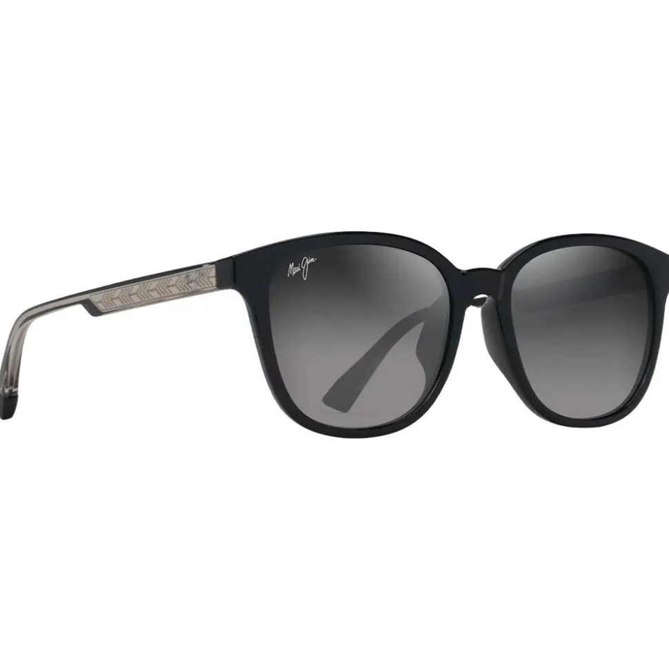 Lunettes de soleil Maui Jim Ku'ikahi Asian Fit Noir Brilant Gris Clair Transparent Neutral Grey Minéral Superthin