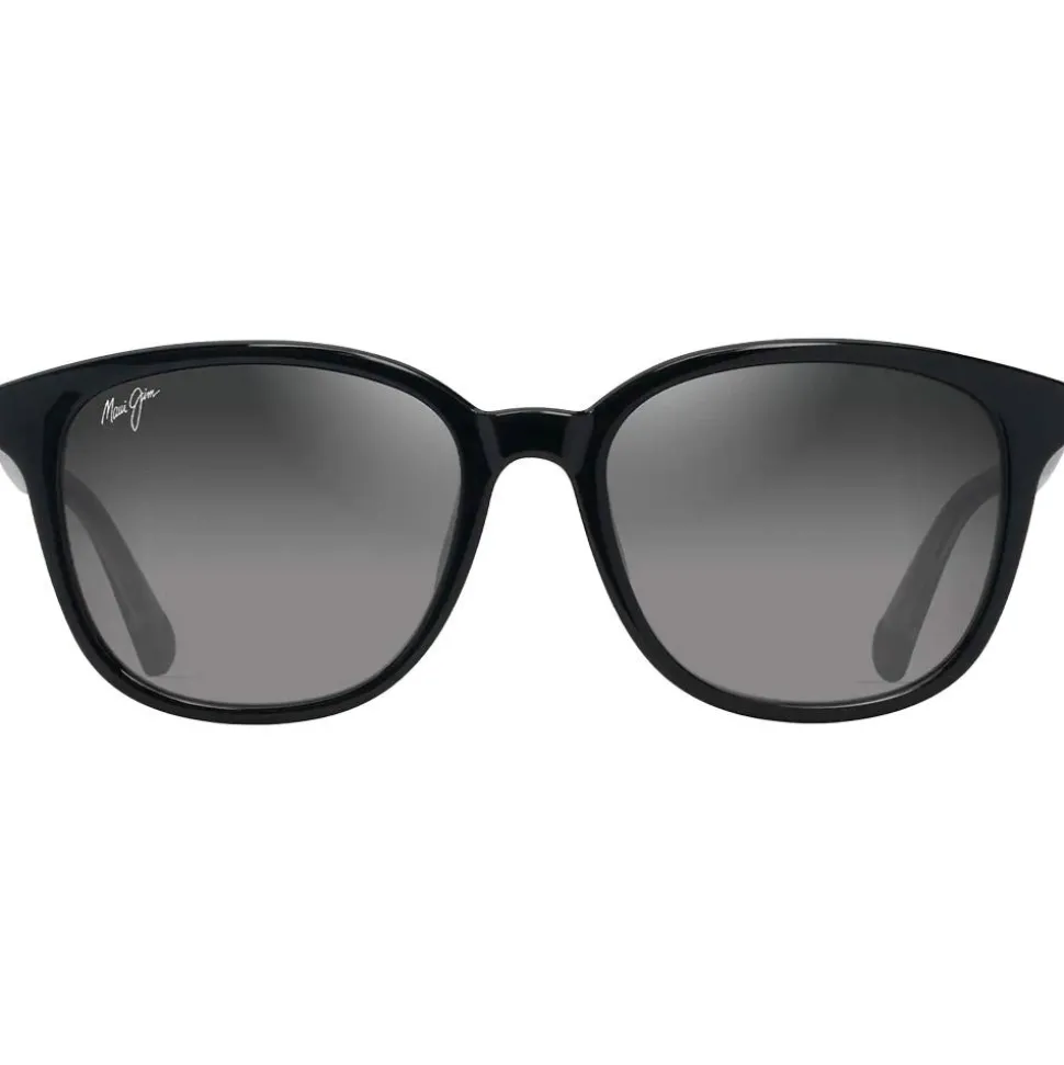 Lunettes de soleil Maui Jim Ku'ikahi Asian Fit Noir Brilant Gris Clair Transparent Neutral Grey Minéral Superthin