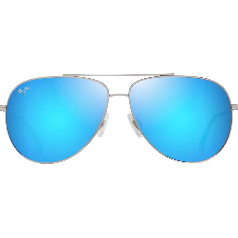 Lunettes de soleil Maui Jim Hauoli XL Argent Brillant Bleus Verts Bleu Hawaï MauiPure