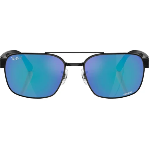 Lunettes de soleil Ray Ban RB3751CH Polished Black Chromance Grey Blue Mirror Polar