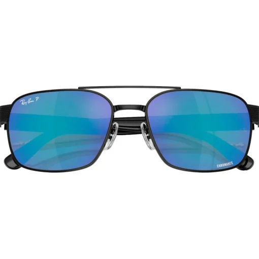 Lunettes de soleil Ray Ban RB3751CH Polished Black Chromance Grey Blue Mirror Polar