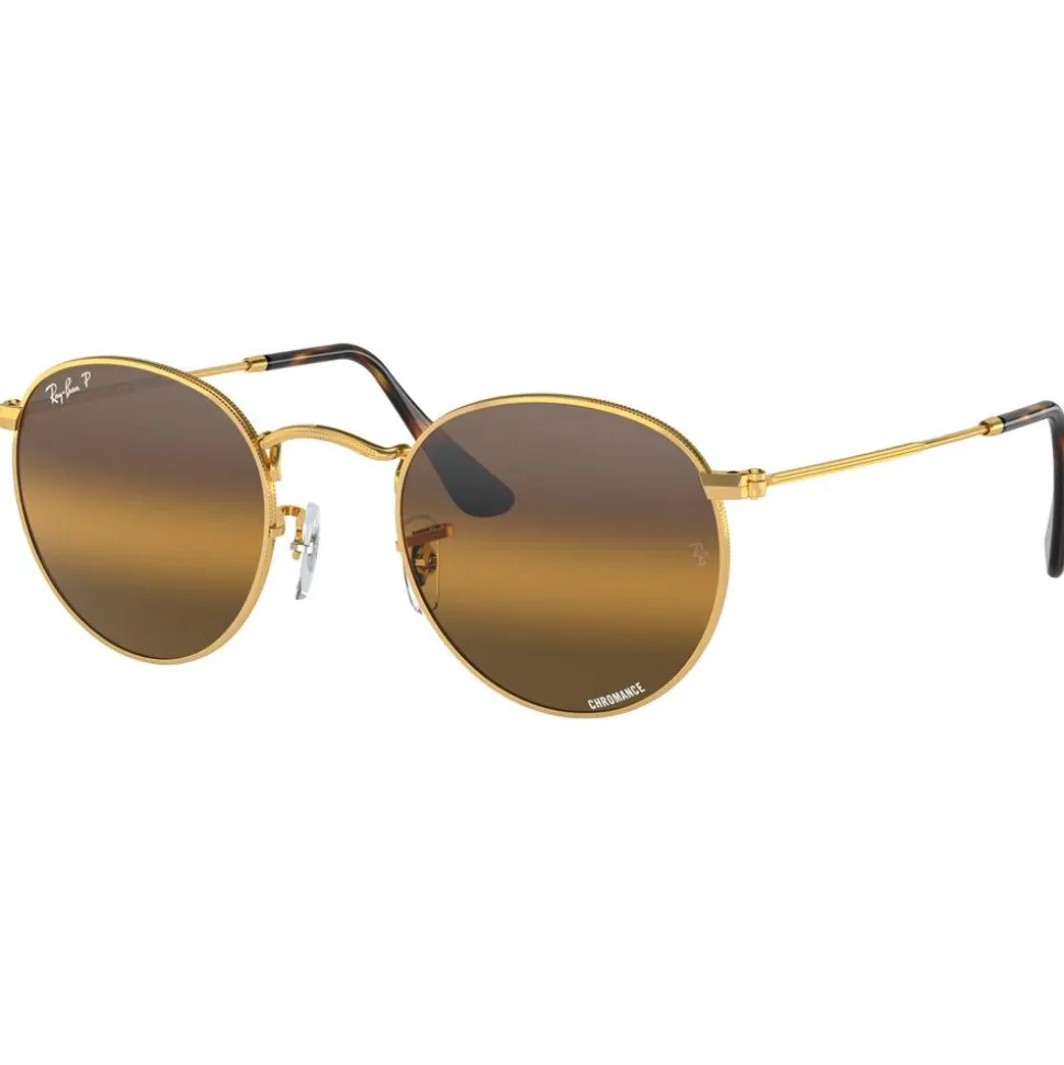 Lunettes de soleil Ray Ban RB3447 Round Metal Polished Gold Chromance Silver Brown Polar
