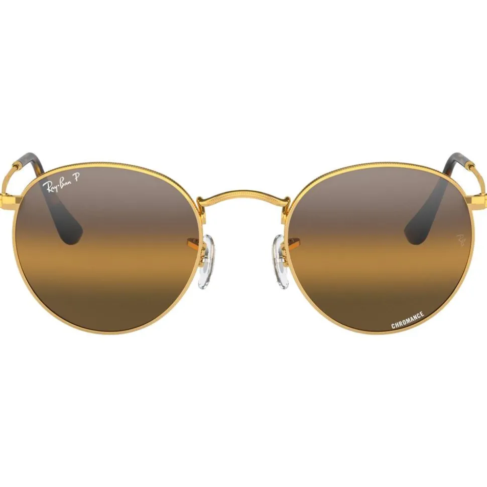 Lunettes de soleil Ray Ban RB3447 Round Metal Polished Gold Chromance Silver Brown Polar