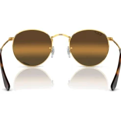 Lunettes de soleil Ray Ban RB3447 Round Metal Polished Gold Chromance Silver Brown Polar