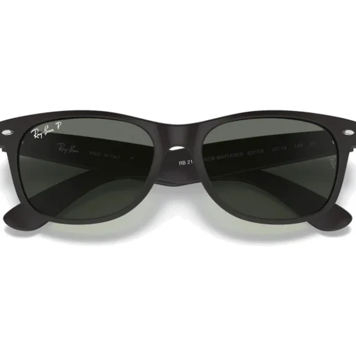 Lunettes de soleil Ray Ban RB2132 New Wayfarer Classic Matte Rubber Black Polar Green
