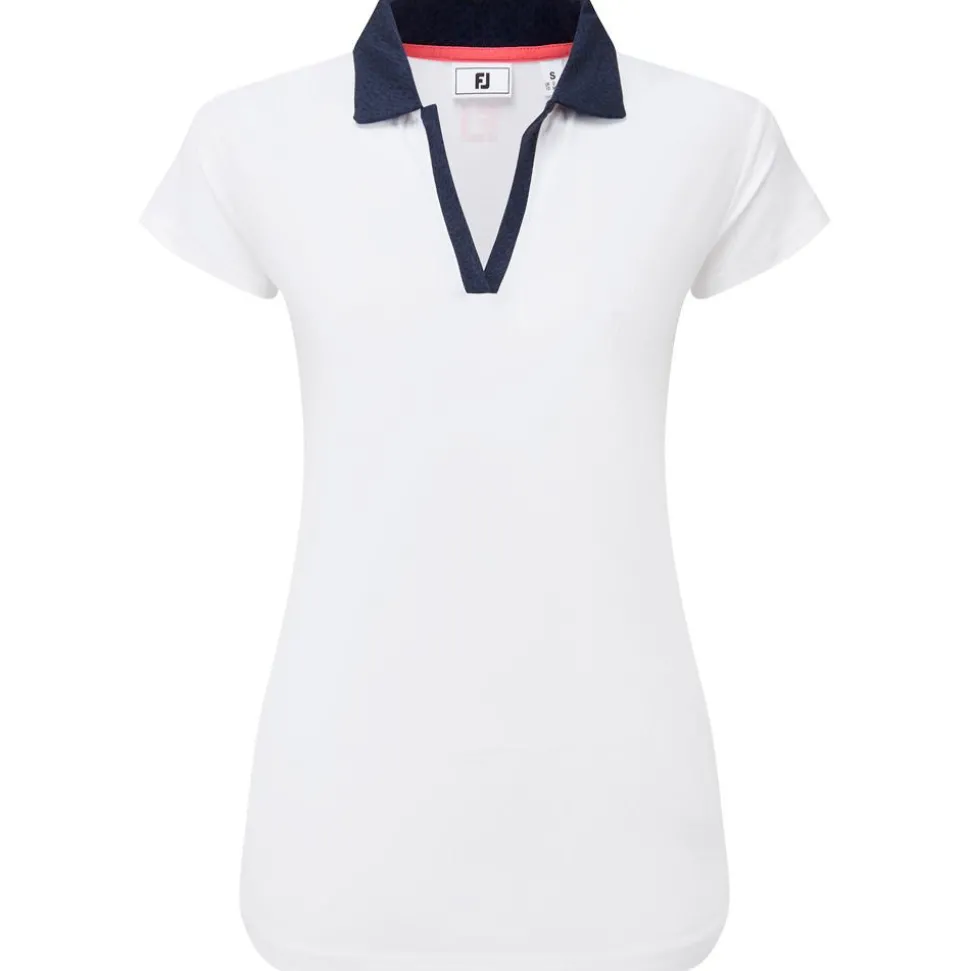 Polo Footjoy Cap Sleeve Print Trim Lisle White Navy