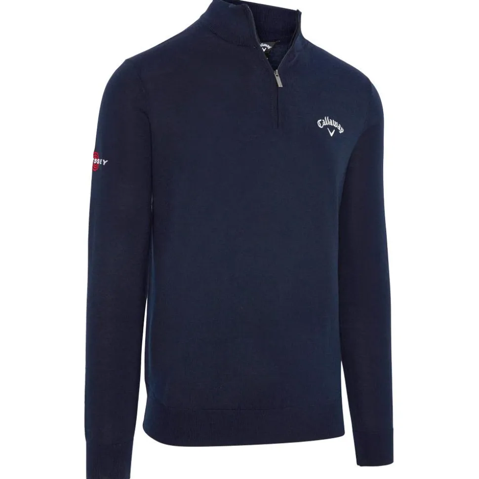Pull Callaway Golf 1/4 Blended Merino Sweater Navy Blue