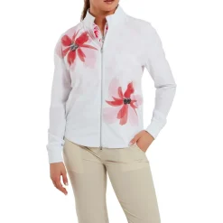Veste Footjoy Lightweight Full-Zip Woven Jacket White With Pink Red